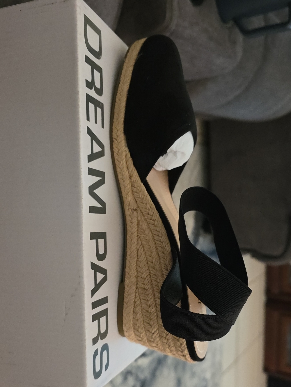 Dream Pairs Elastic Ankle Strap Espadrille Wedge Sandals Black & Tan